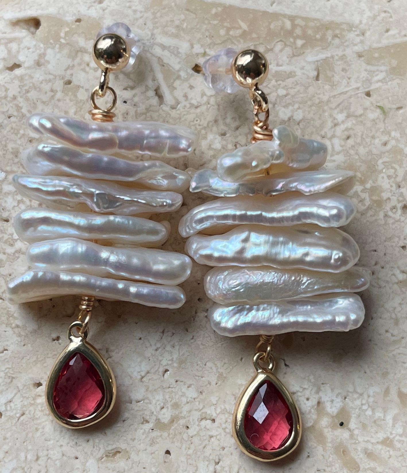 Art Deco Keshi Pearl & Garnet Dangle Earrings