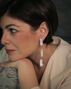 Keshi pearl long earrings