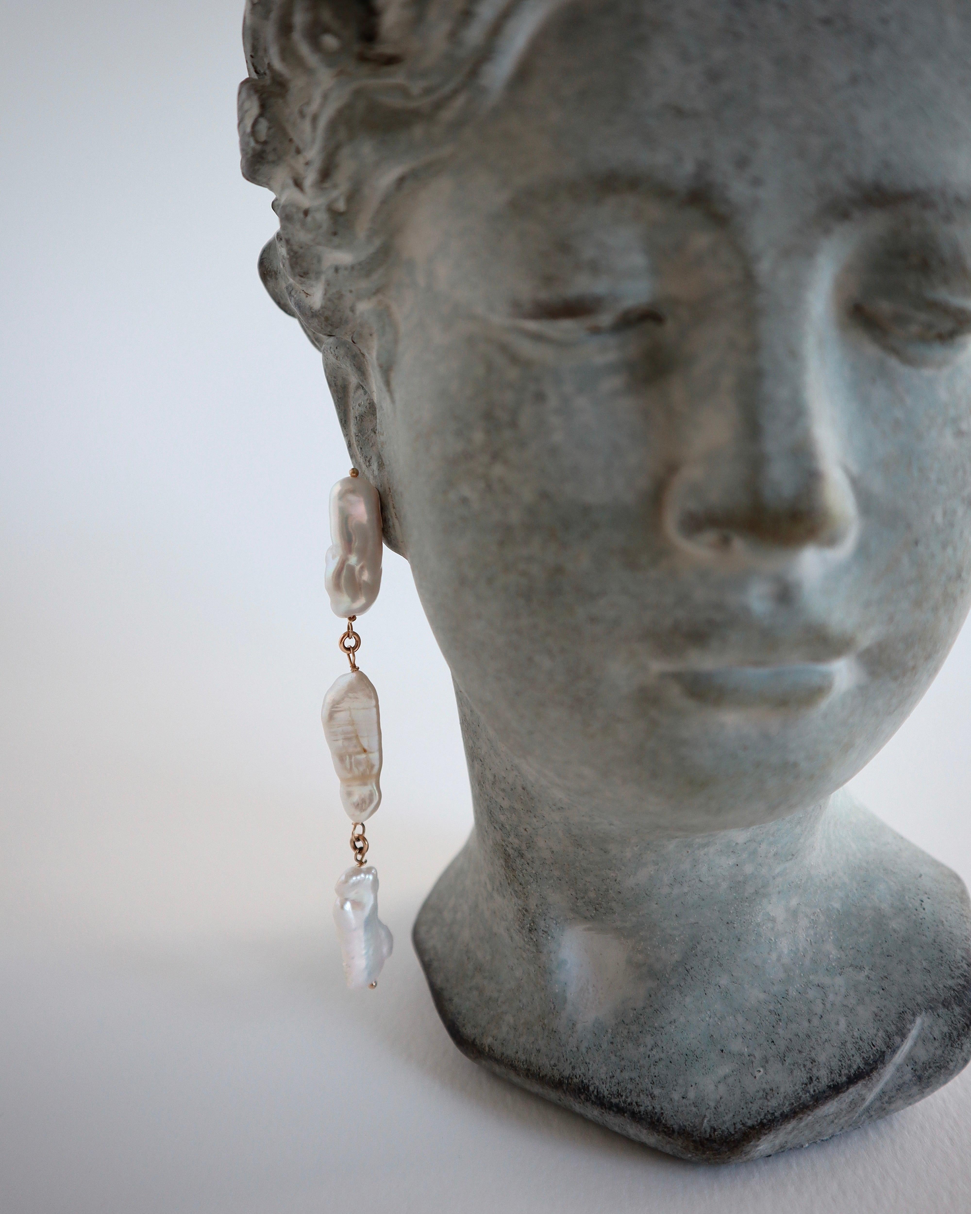 Modern Keshi pearl long earrings  For Sale
