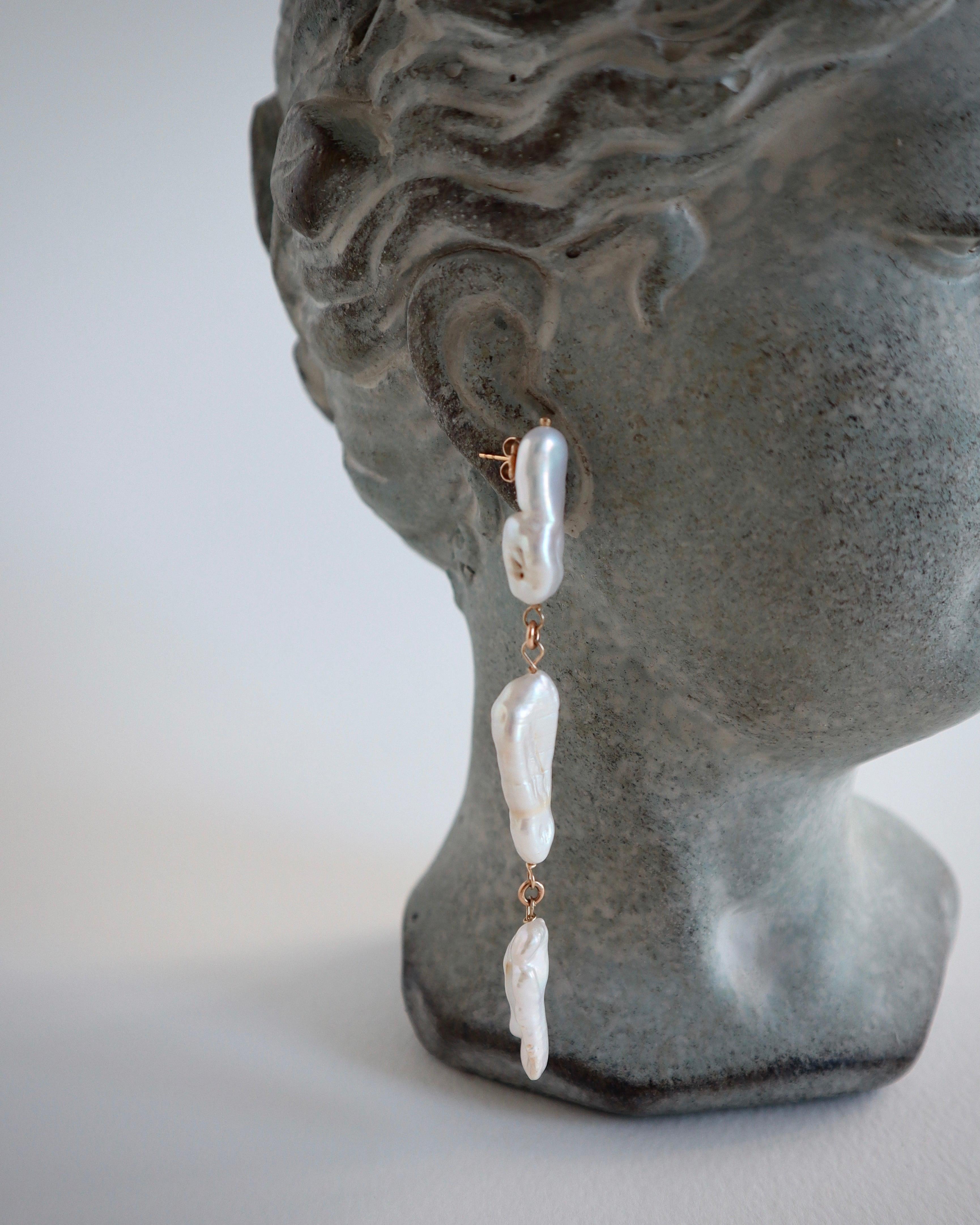 Bead Keshi pearl long earrings  For Sale