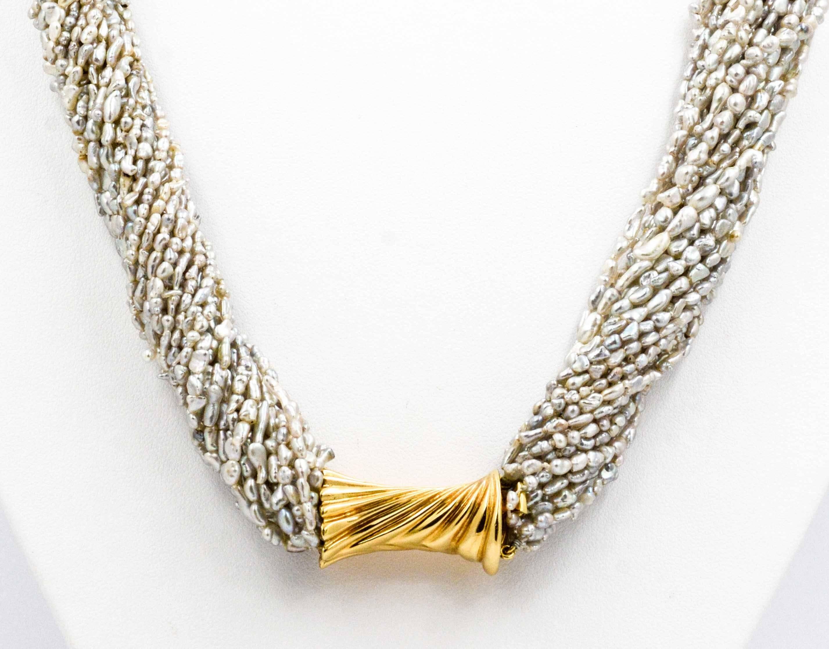 Uncut Keshi Pearl Multi Strand Necklace