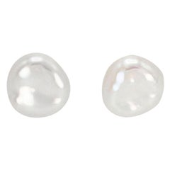 Keshi Pearl Stud Earrings 14K White Gold