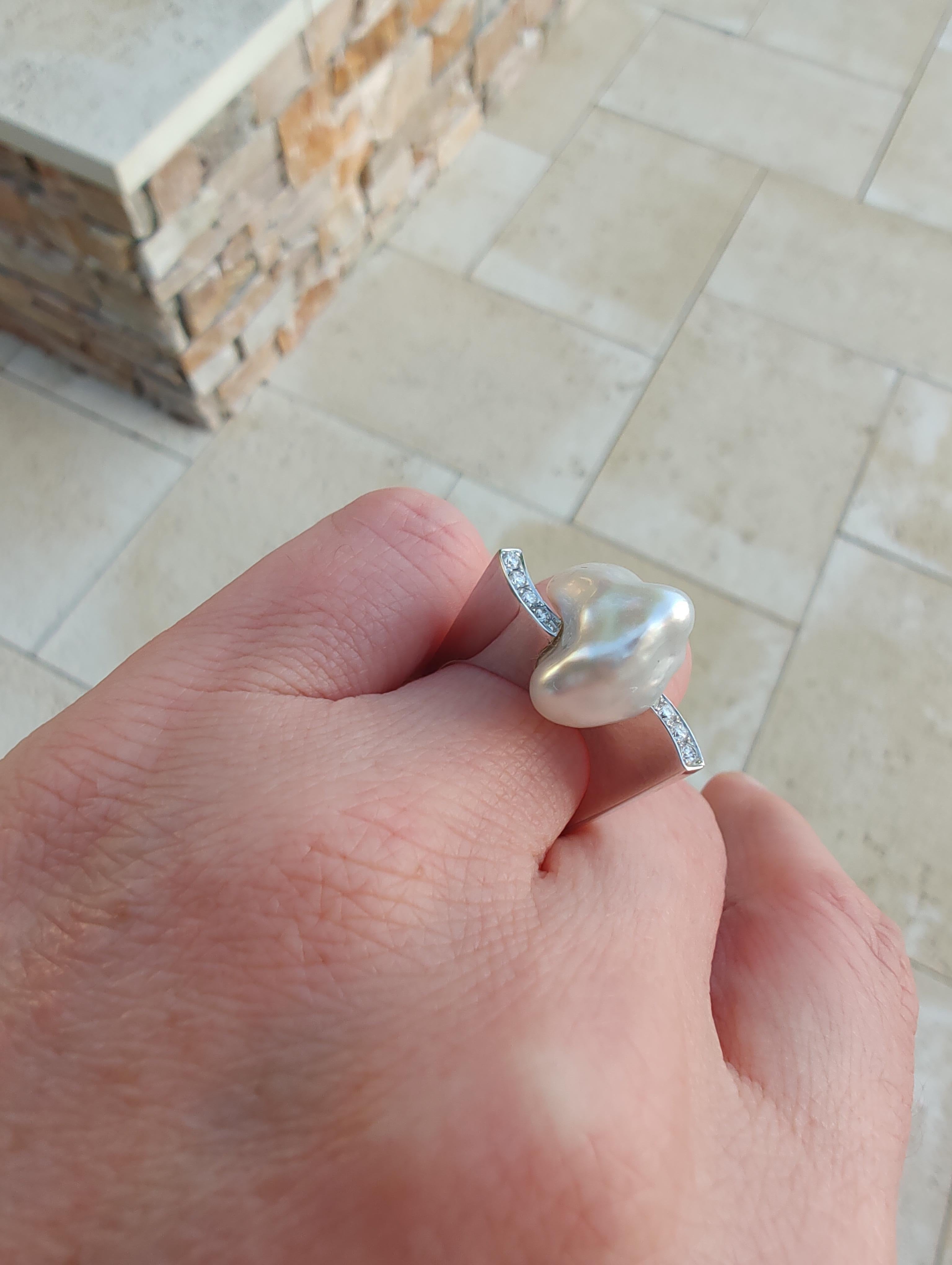 Keshi South Sea Pearl Diamond Cocktail Ring For Sale 4