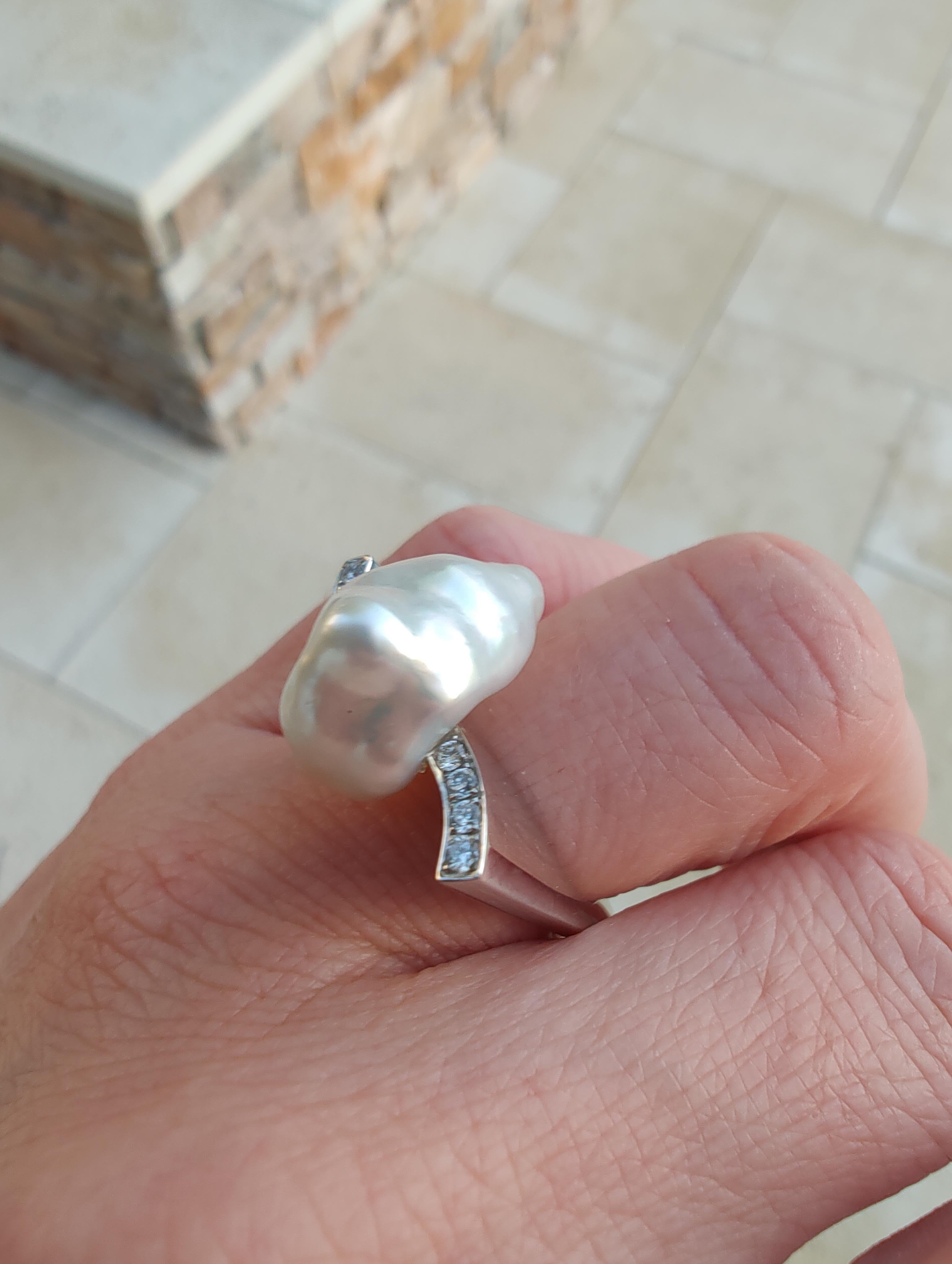 Keshi South Sea Pearl Diamond Cocktail Ring For Sale 5