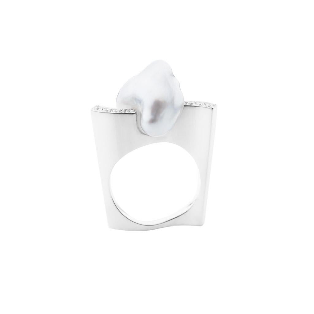 Modern Keshi South Sea Pearl Diamond Cocktail Ring For Sale