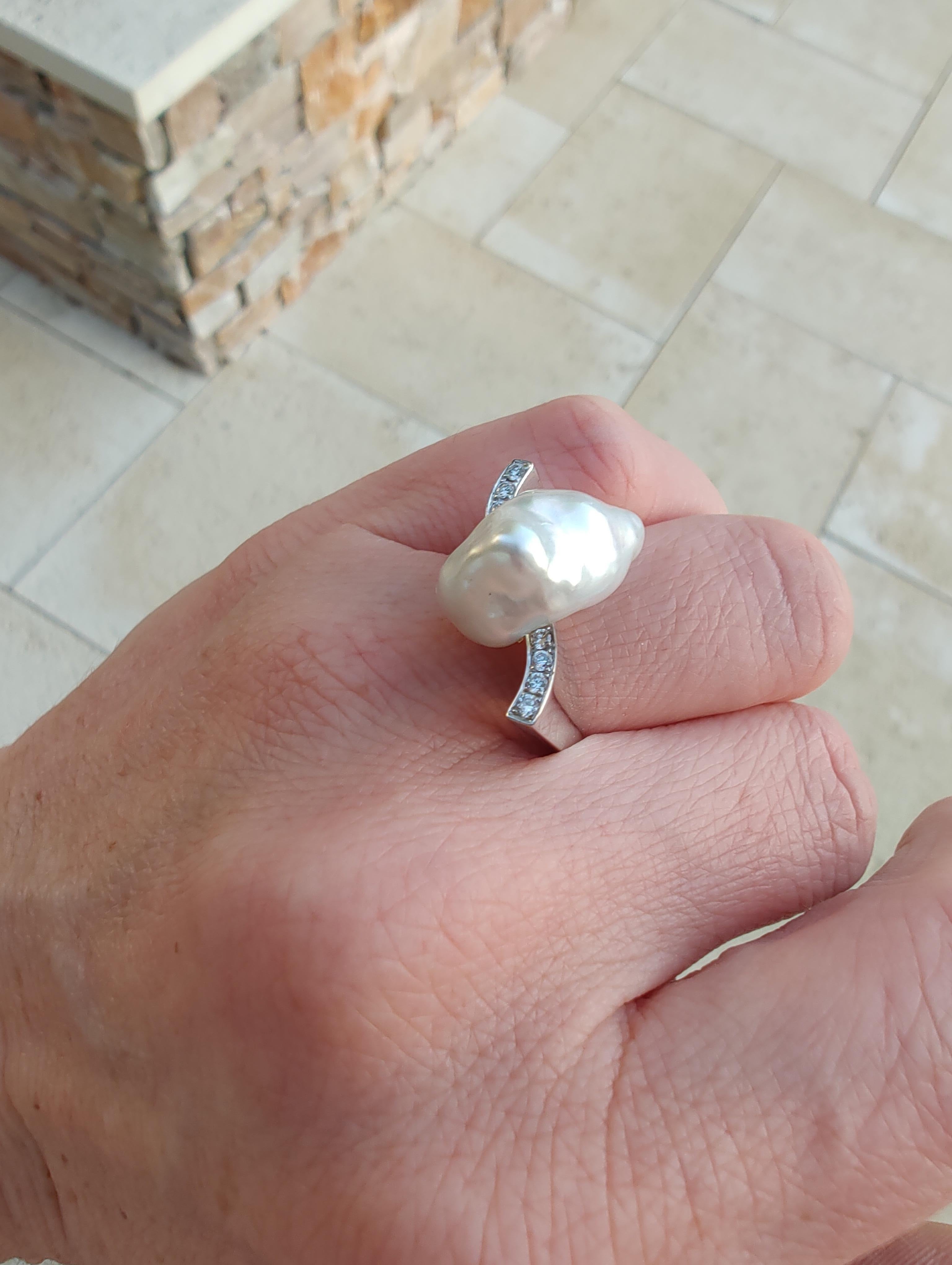 Keshi South Sea Pearl Diamond Cocktail Ring For Sale 1
