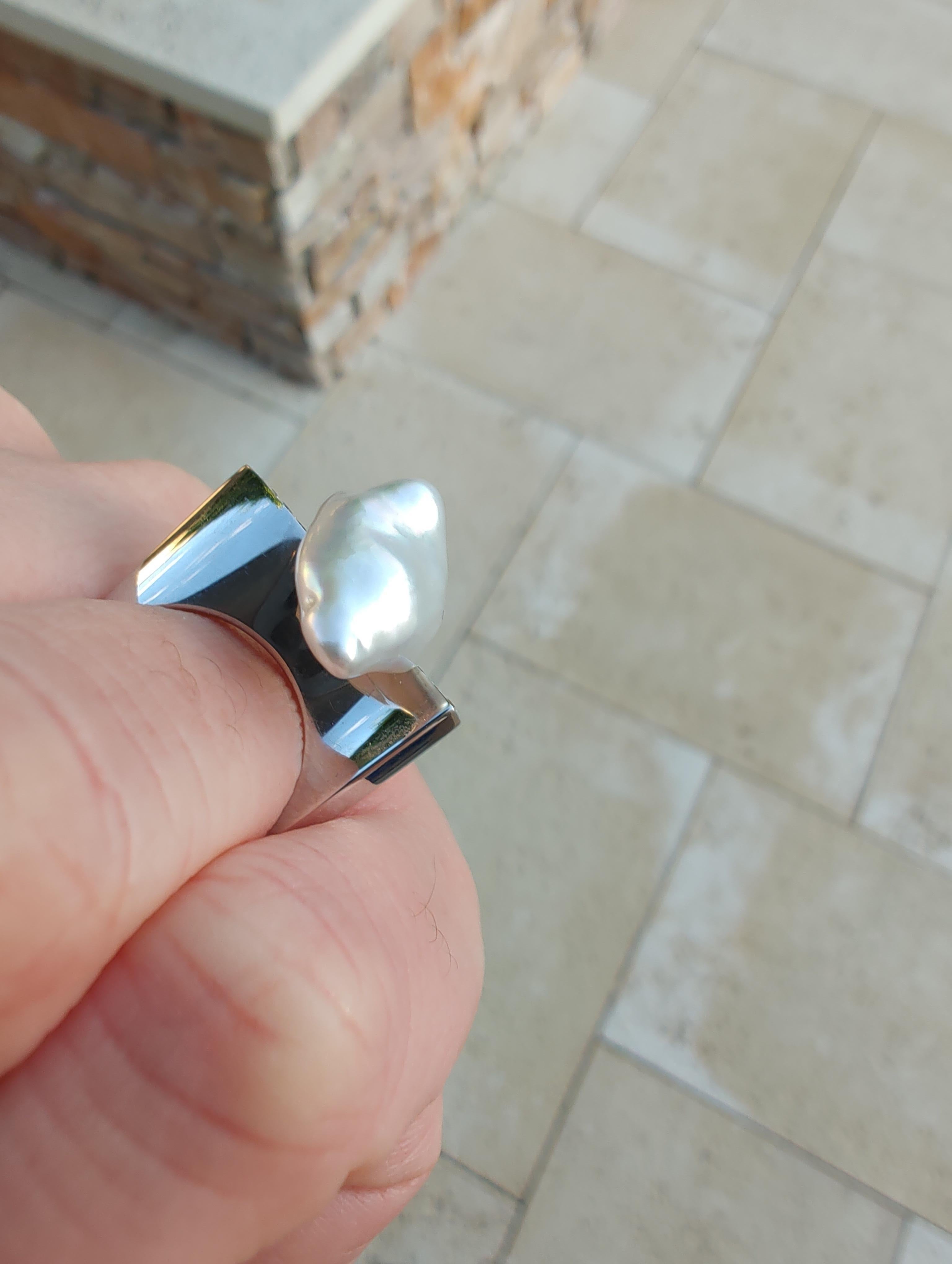 Keshi South Sea Pearl Diamond Cocktail Ring For Sale 2