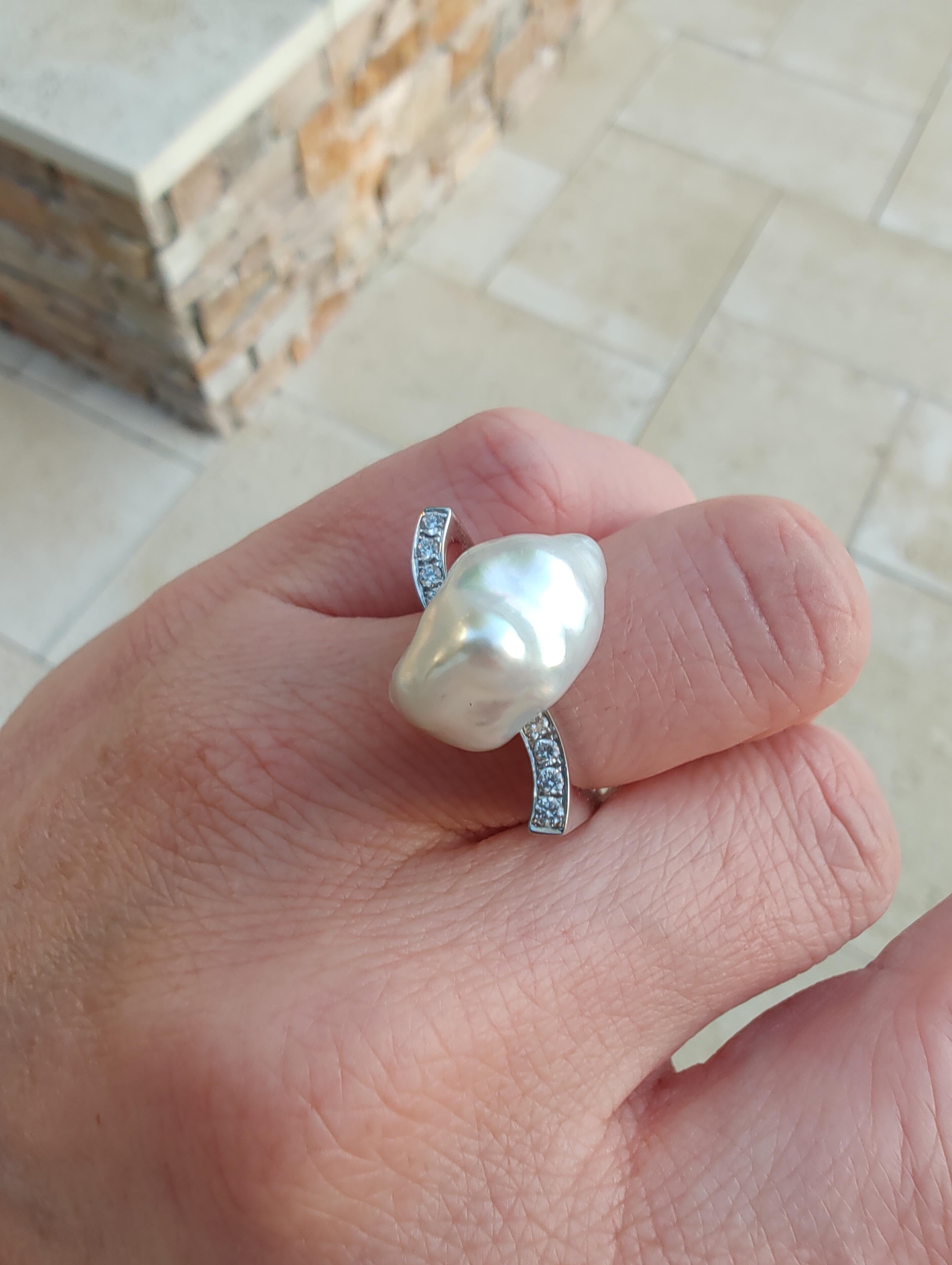 Keshi South Sea Pearl Diamond Cocktail Ring For Sale 3