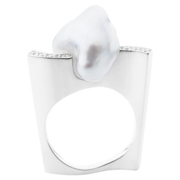 Keshi South Sea Pearl Diamond Cocktail Ring For Sale