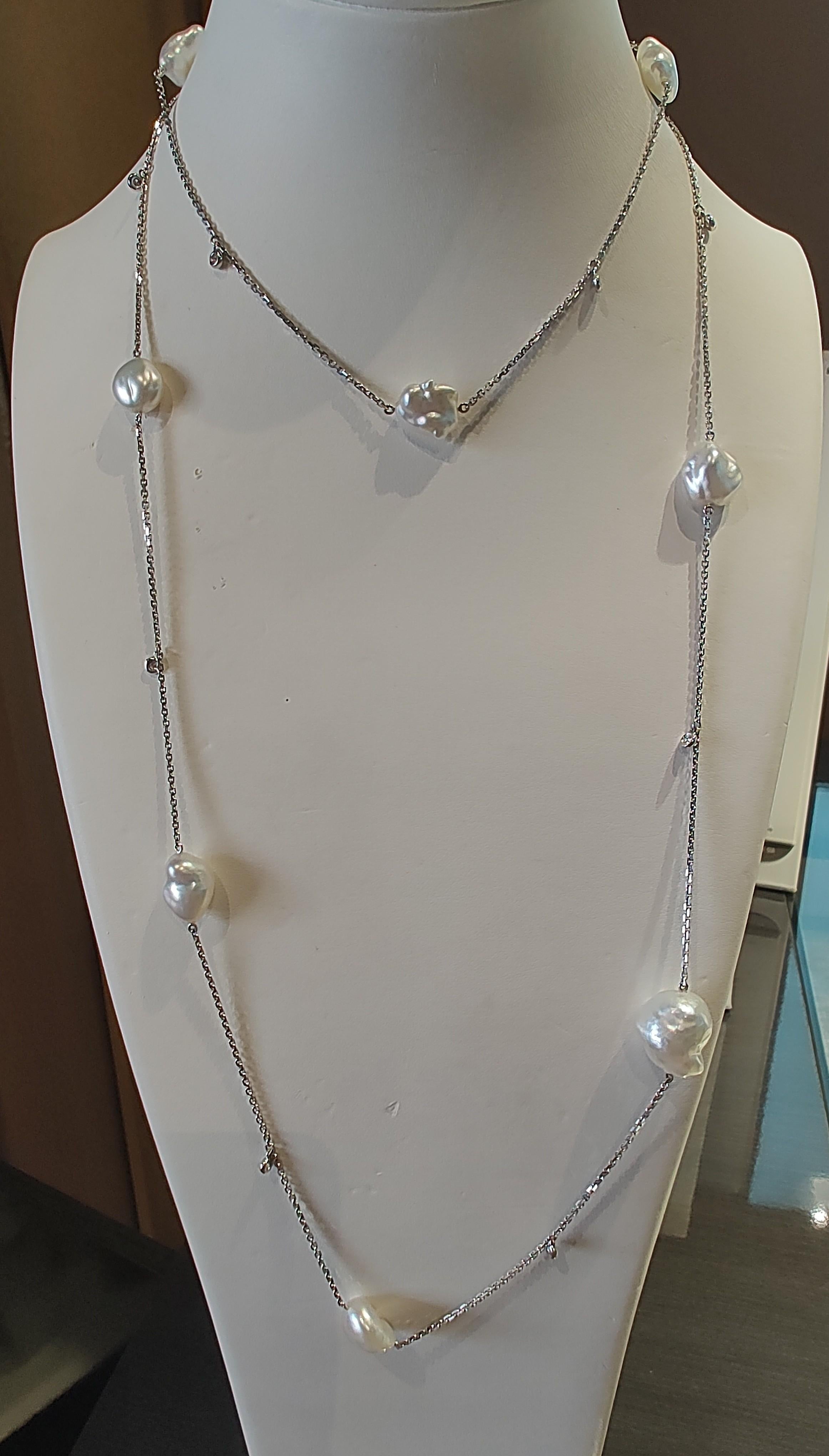 Keshi South Sea Pearl Diamond Necklace For Sale 4
