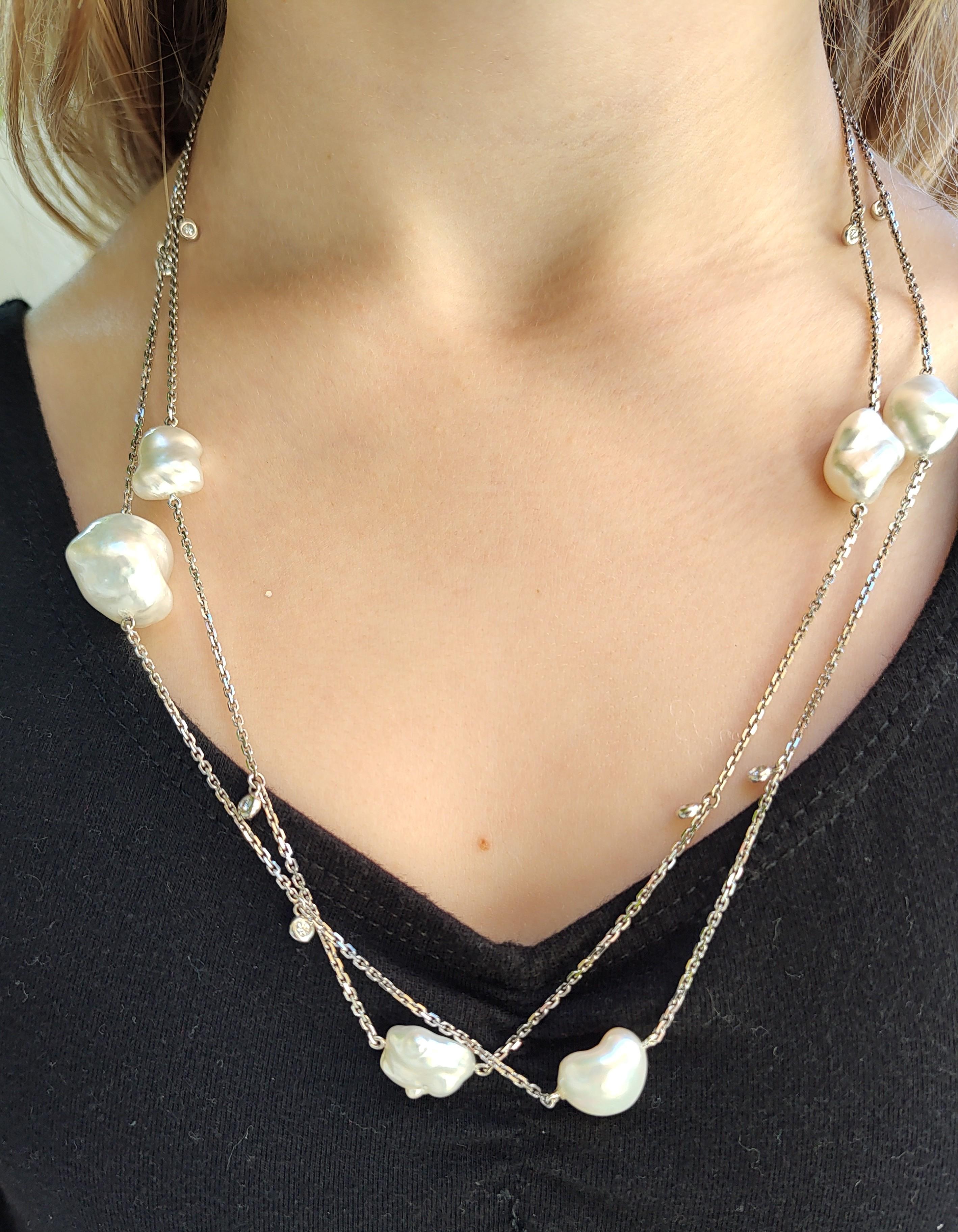 thumbnail image 2 of Natural South Sea White Baroque Keshi Pearl Necklace – 18" Adjustable, Yellow Gold Plated, Asymmetric, Handmade 2 of 2