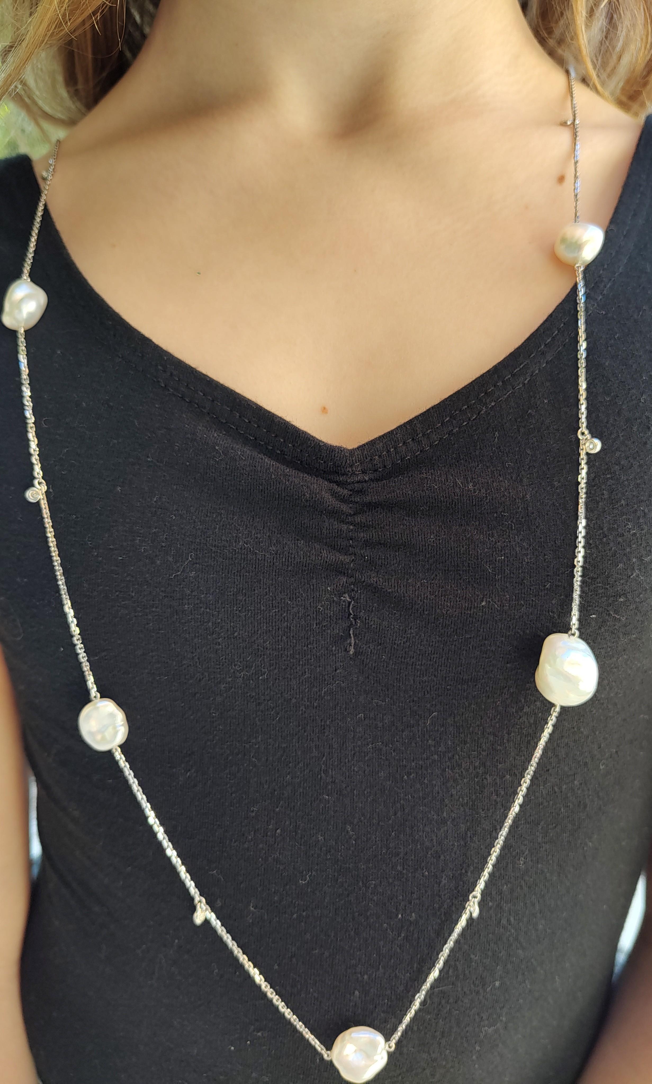 Mixed Cut Keshi South Sea Pearl Diamond Necklace For Sale
