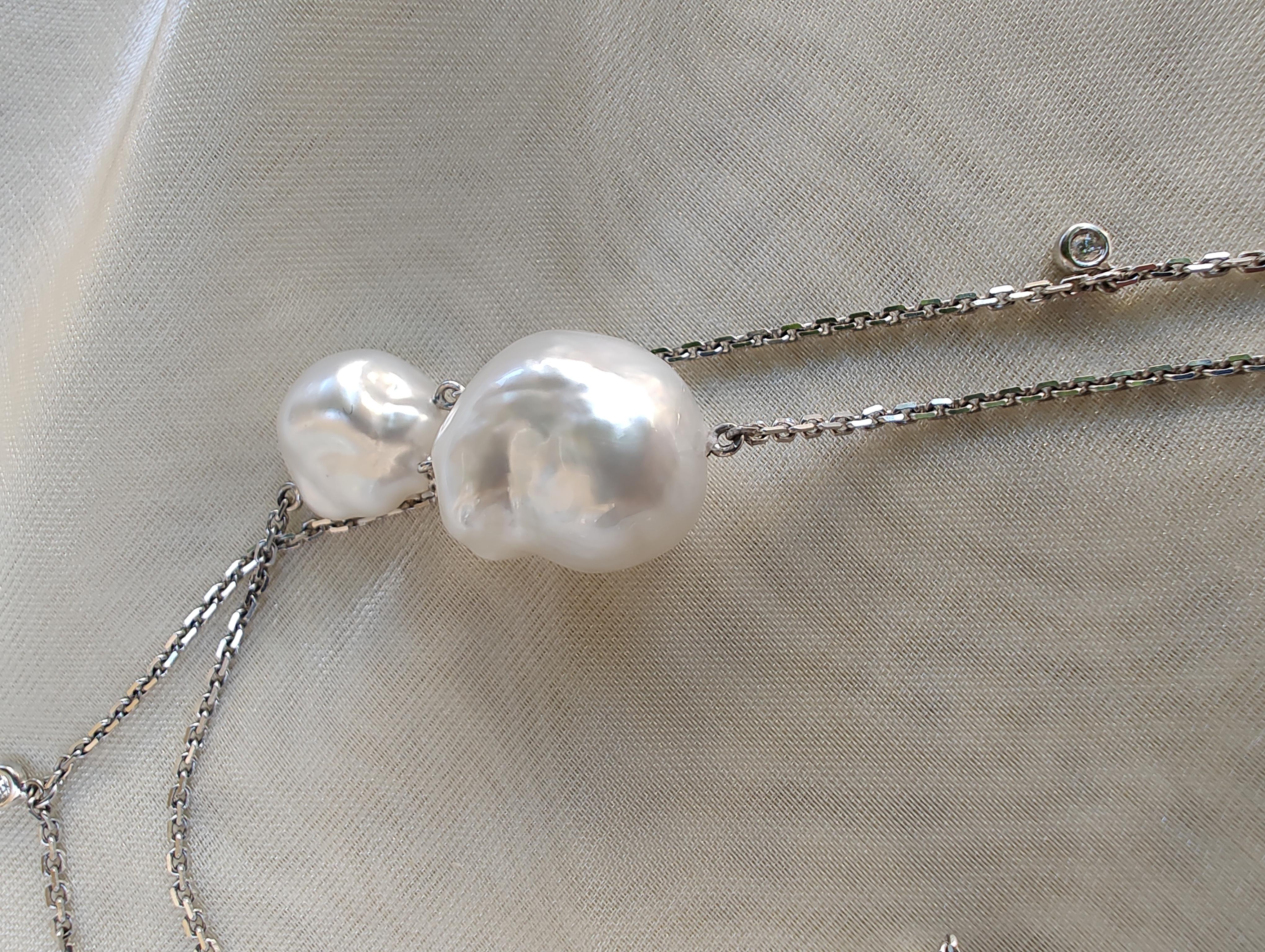 Keshi South Sea Pearl Diamond Necklace In New Condition For Sale In LEEDERVILLE, WA