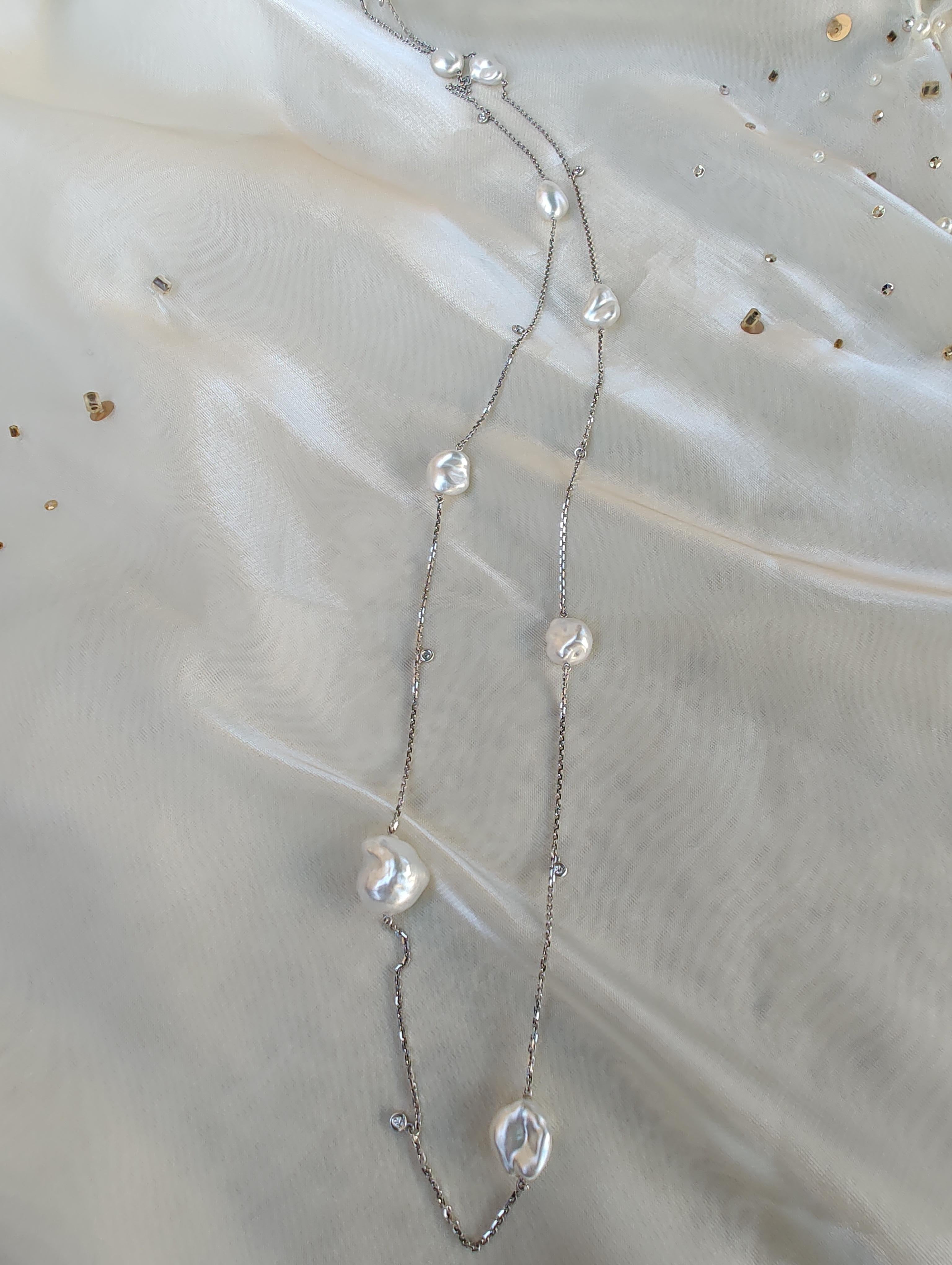 Women's or Men's Keshi South Sea Pearl Diamond Necklace For Sale