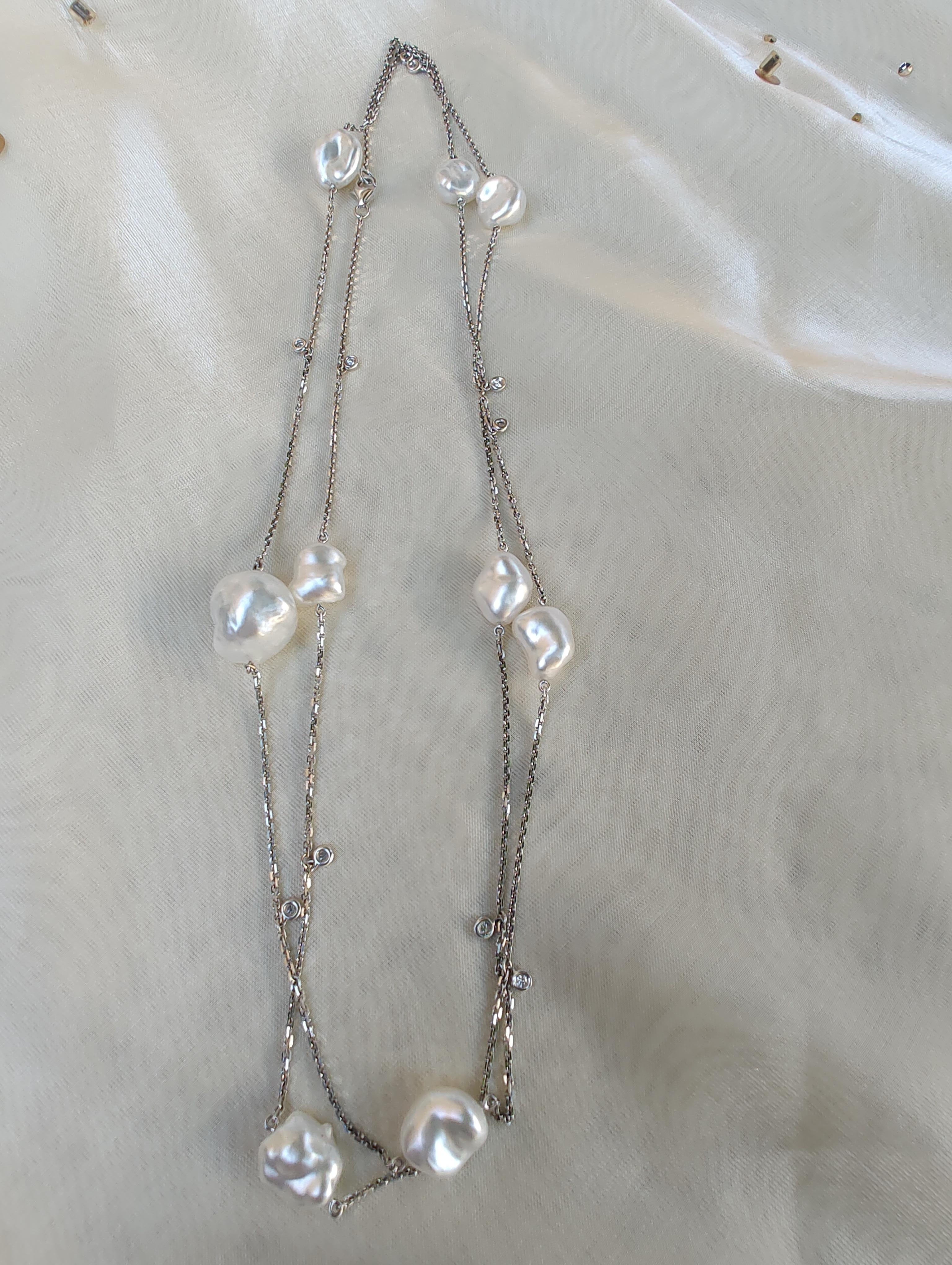 Keshi South Sea Pearl Diamond Necklace For Sale 1