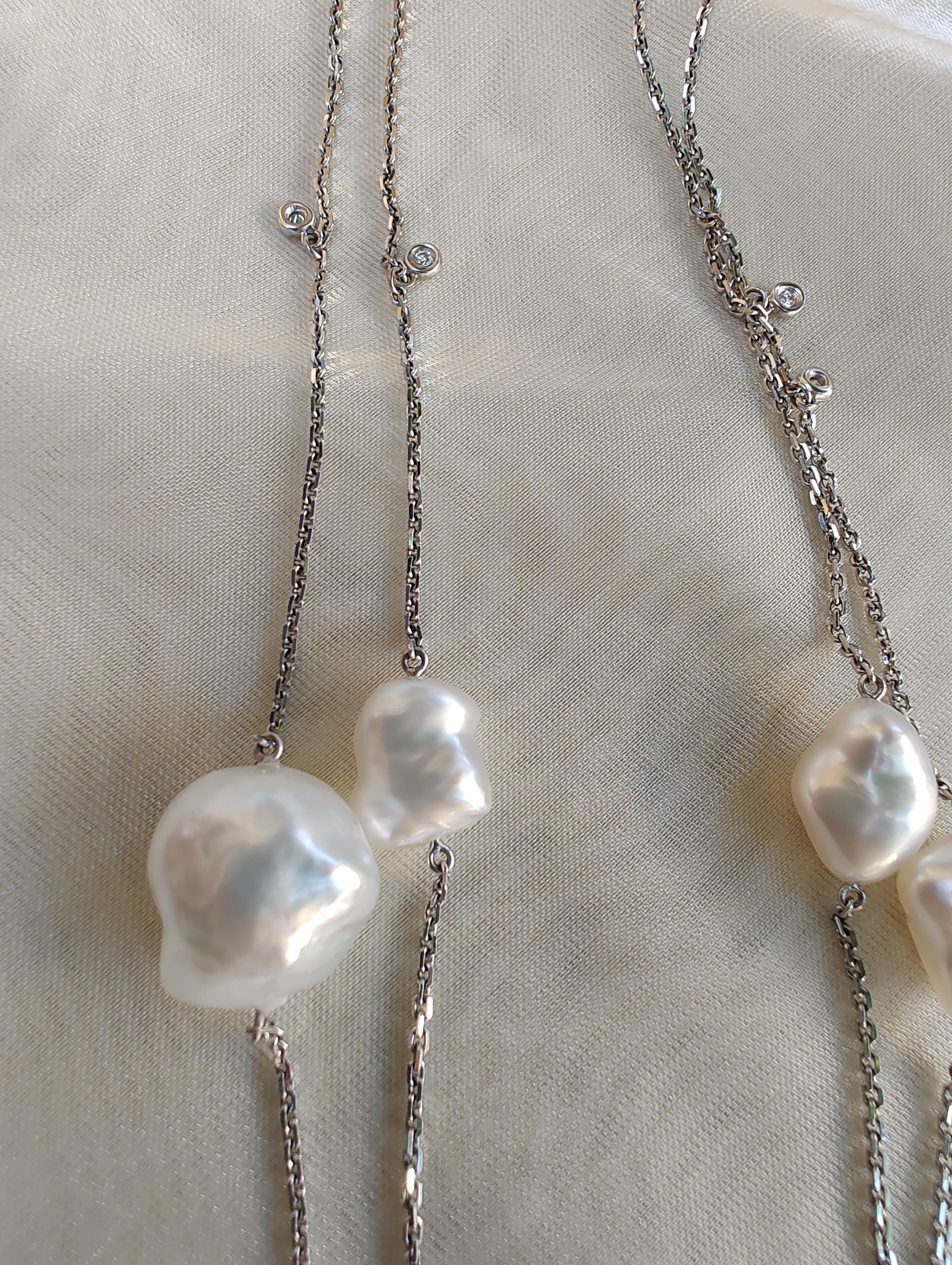 Keshi South Sea Pearl Diamond Necklace For Sale 3