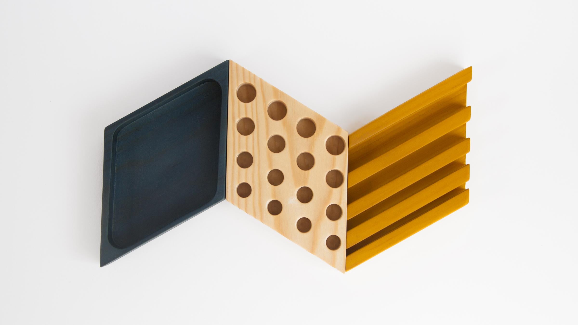 Spanish Kesito desk organizer · Blue, mustard and wood For Sale