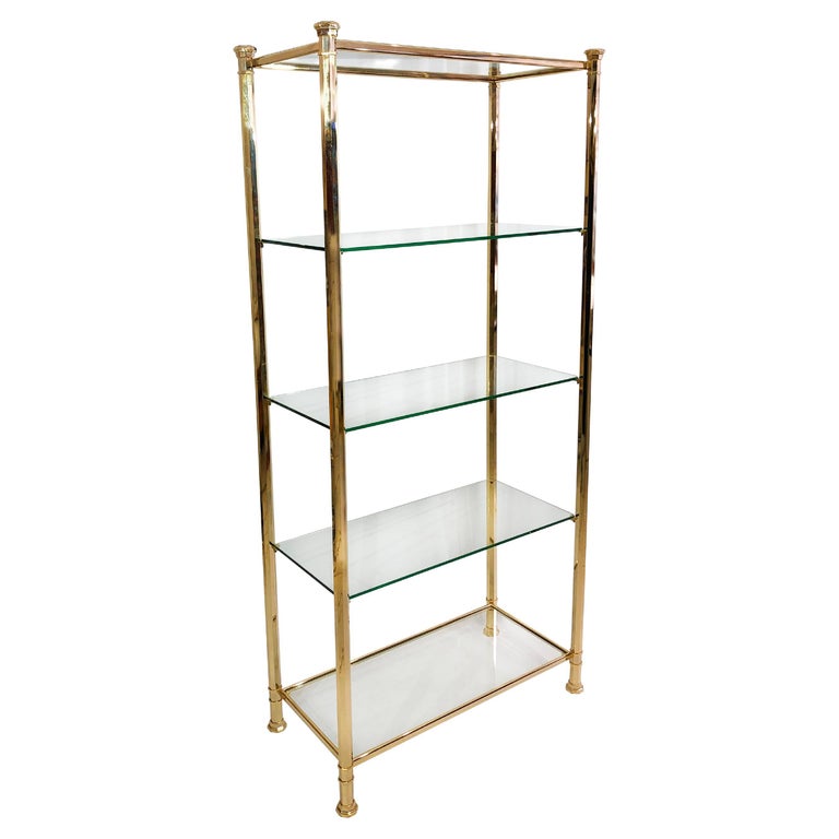 Kesterport Gold Glass Polygonal Etagere Brass Shelving 1980s Display Unit For Sale at 1stDibs