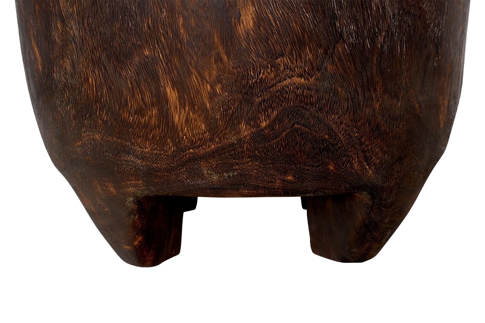 Kettle Drum From Weathered Lychee Wood Side Table  In Good Condition For Sale In Dallas, TX