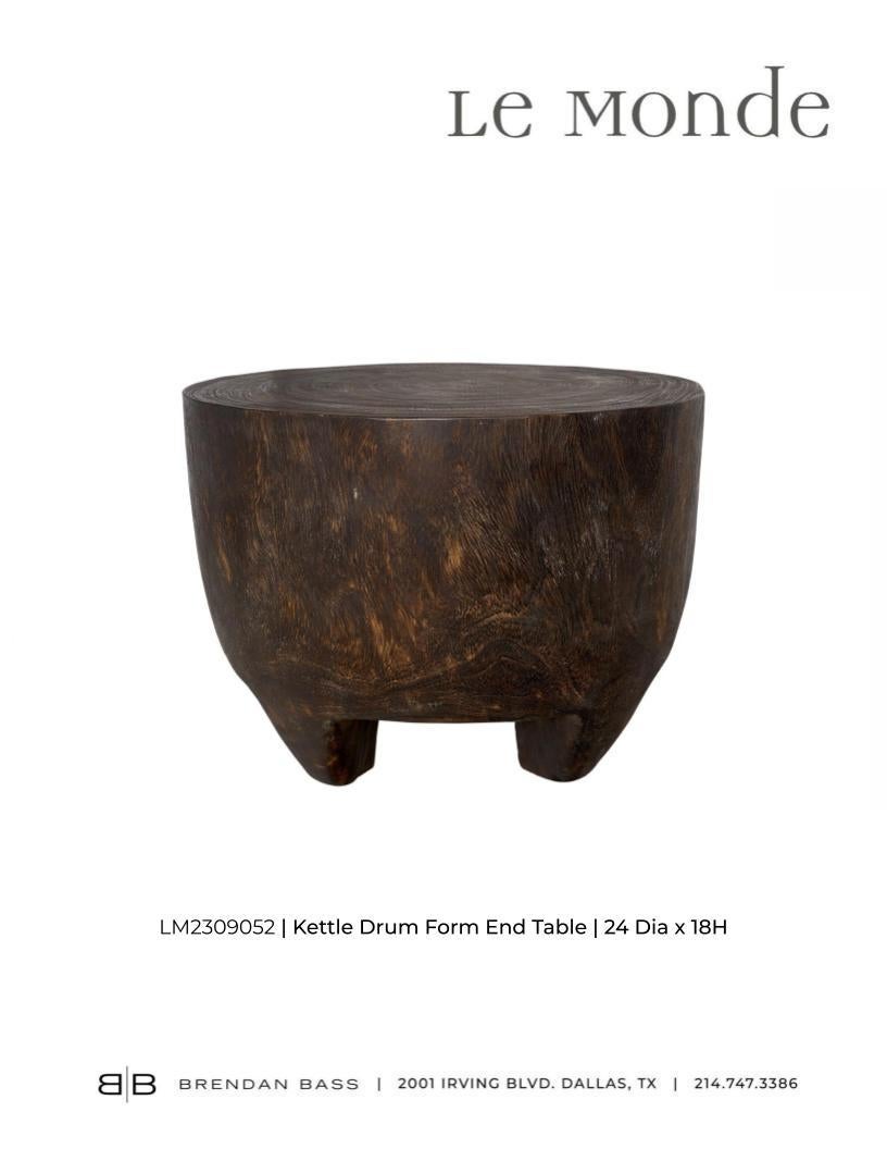 Kettle Drum From Weathered Lychee Wood Side Table  For Sale 3
