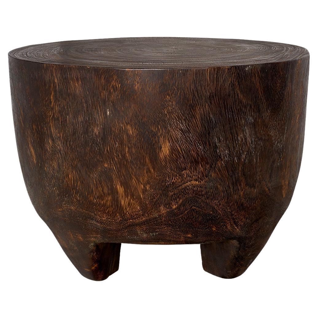 Kettle Drum From Weathered Lychee Wood Side Table  For Sale