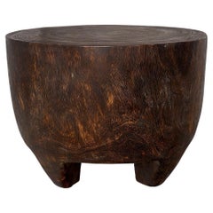 Used Kettle Drum From Weathered Lychee Wood Side Table 