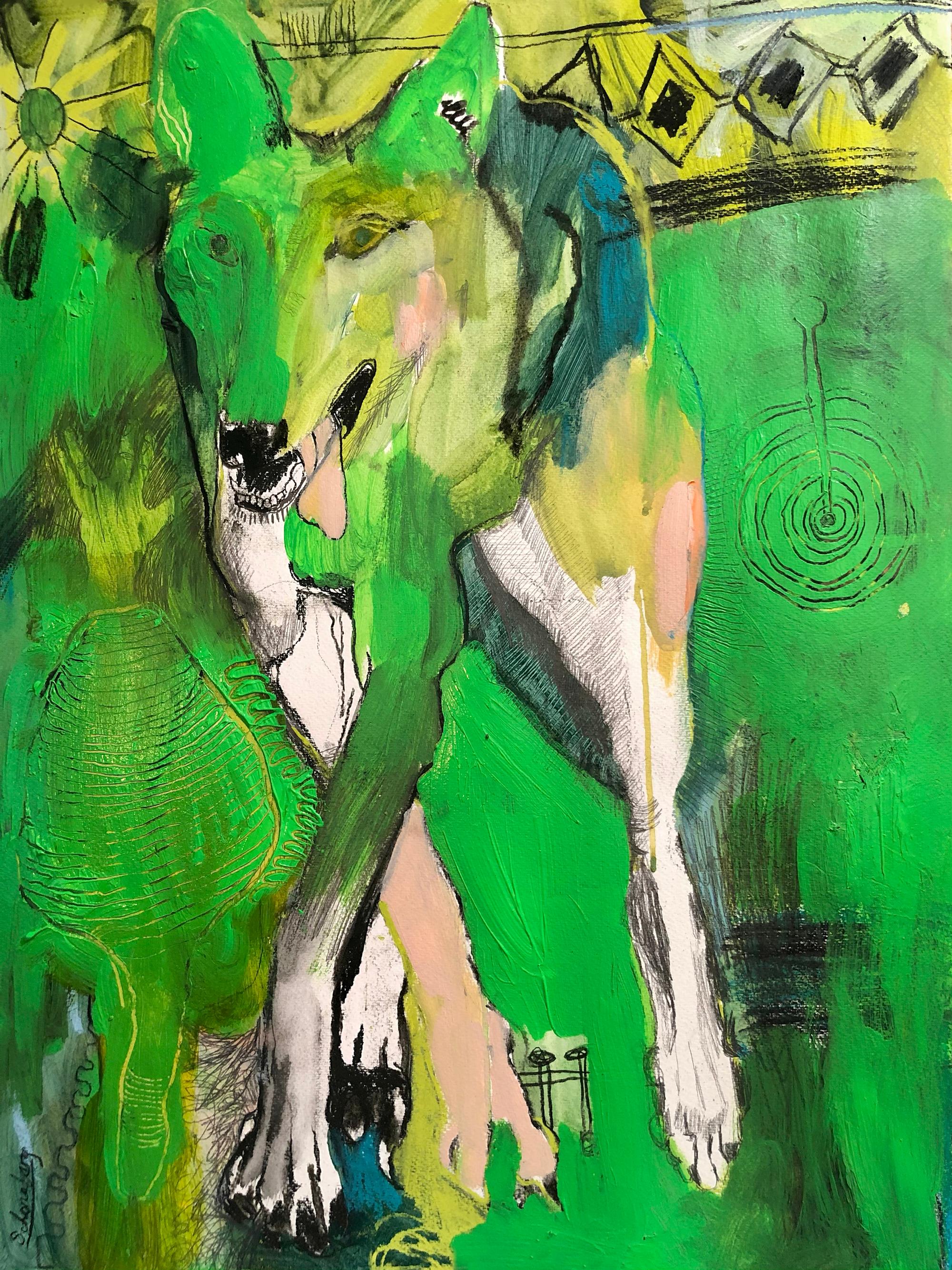 Taming the Green Wolf - Mixed Media Art by Ketzia Schoneberg