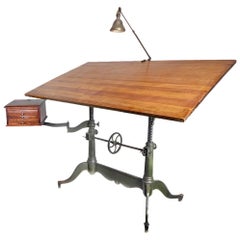Keuffel and Esser Double Pedestal Cast Iron Art Table