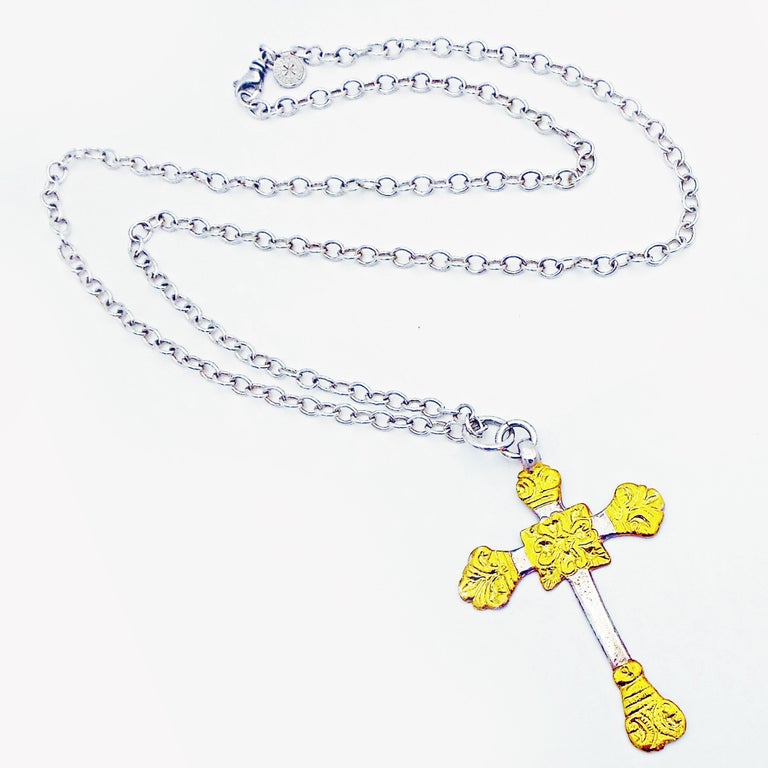 KeumBoo 24 Karat Gold and Sterling Silver Cross Pendant Chain Necklace For Sale at 1stDibs 24