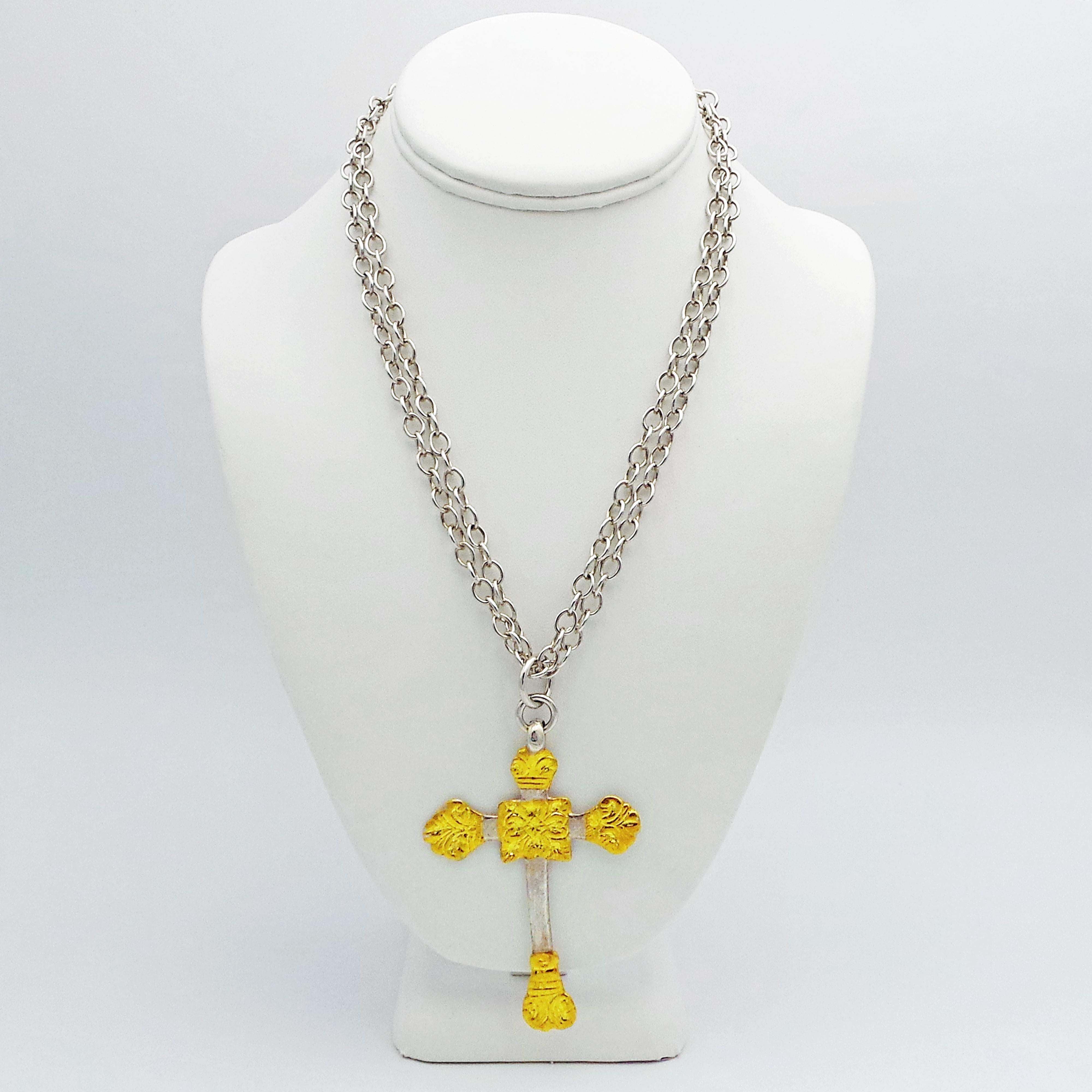Keum-Boo Collier à pendentif en forme de croix en or 24 carats et argent sterling Pour femmes en vente