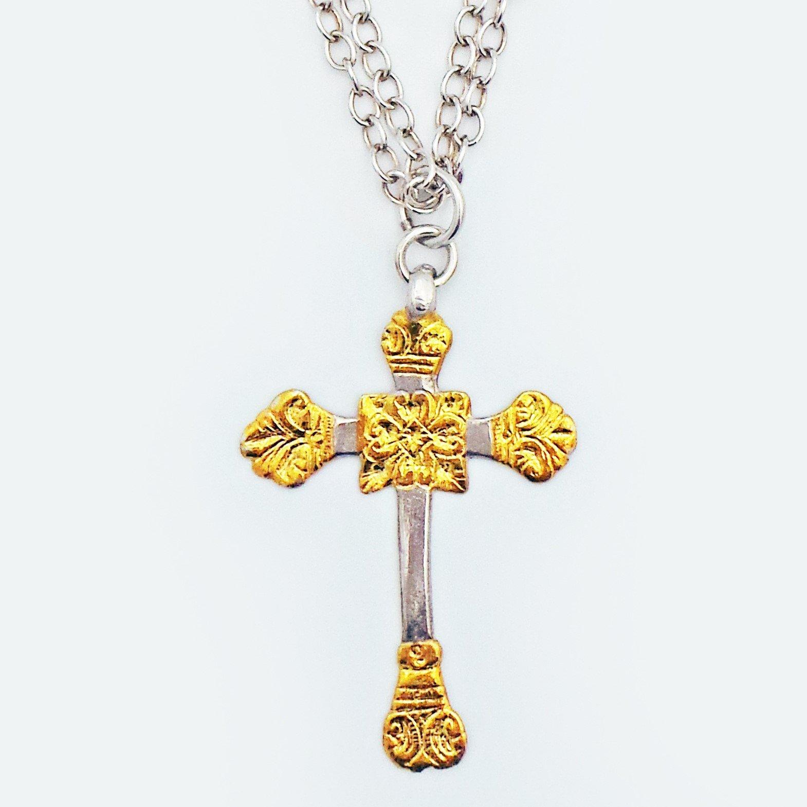 Contemporary Keum-Boo 24 Karat Gold and Sterling Silver Cross Pendant Chain Necklace For Sale