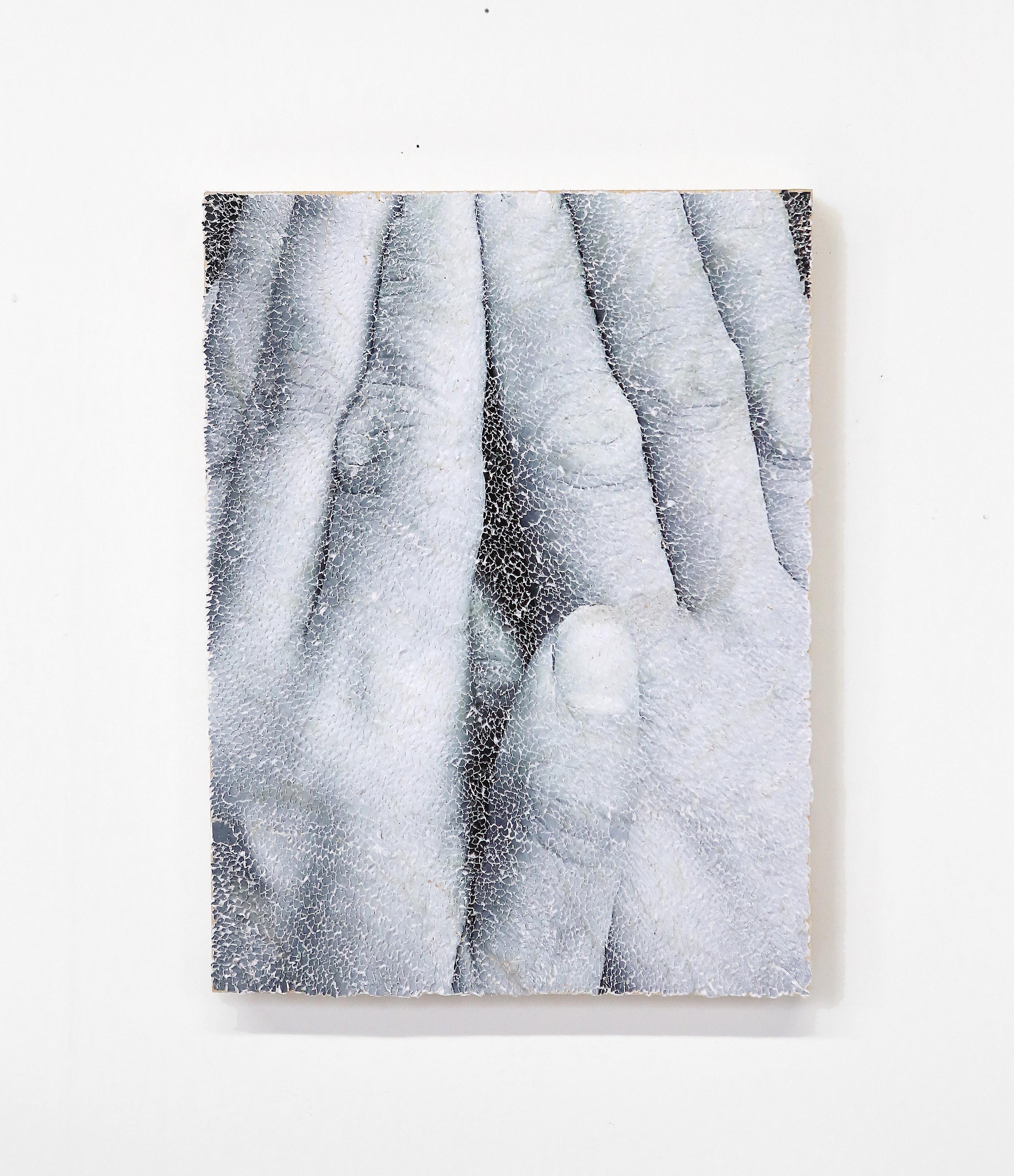 Keun Young Park Portrait Photograph - Hide #3- intricate collage of torn and pasted photograph of hands on wood panel