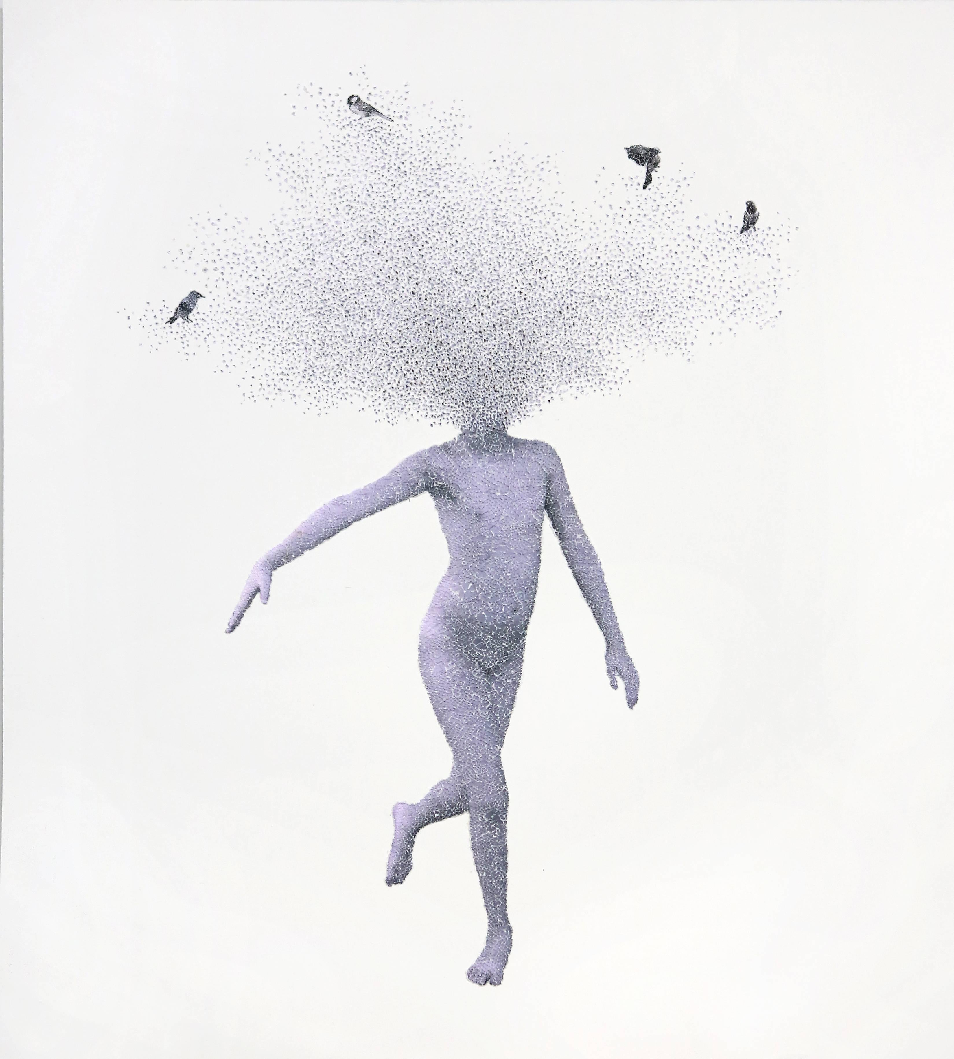 Keun Young Park Figurative Photograph - Walking on Dream  #1 - contemporary soft purple torn photograph pasted on paper