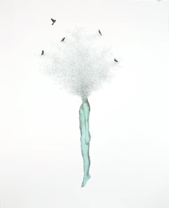 Dream In Between- print of female body in blue color with birds