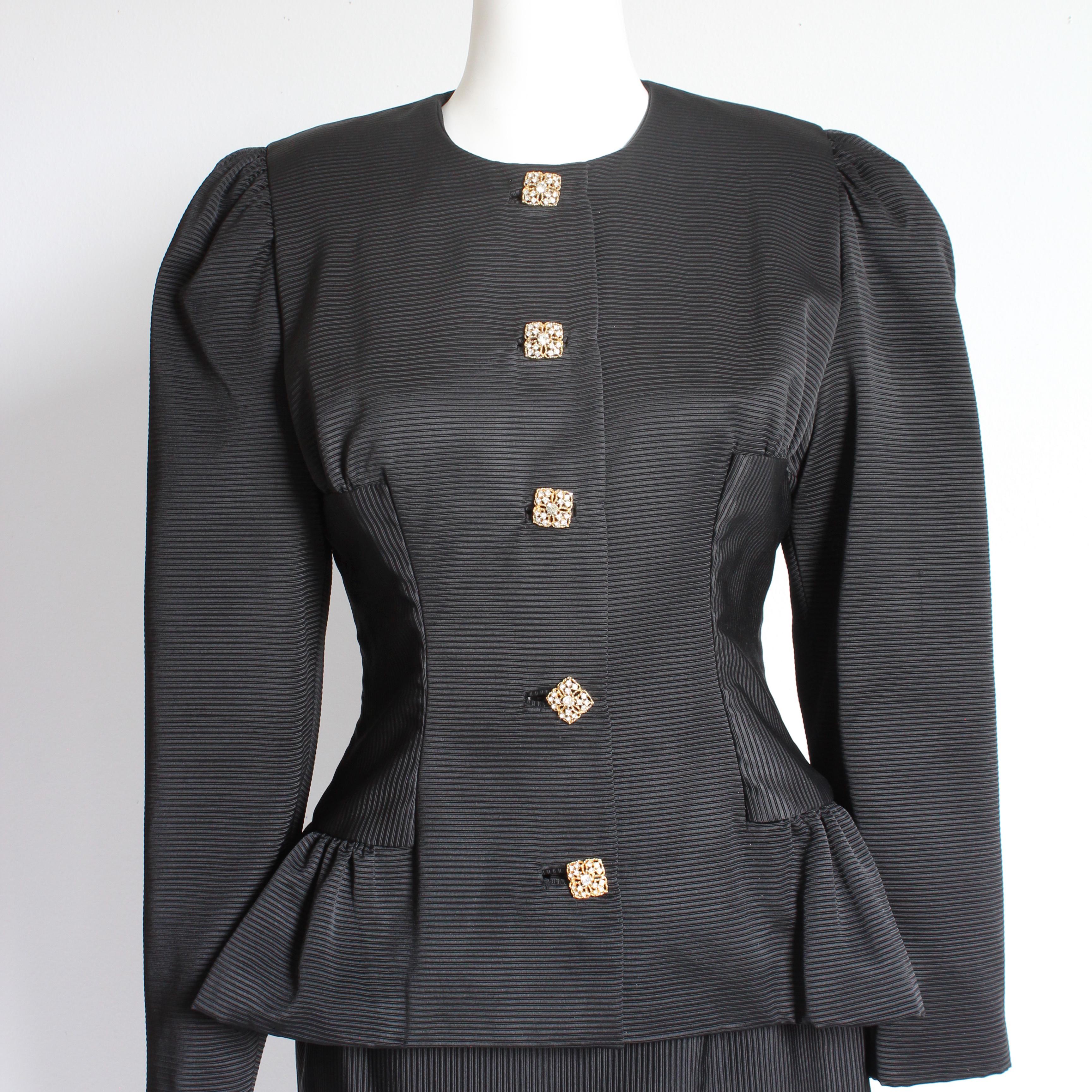 Black Kevan Hall Couture Suit Jacket & Skirt 2pc Set Formal Cocktail Size 8/10 Vintage For Sale
