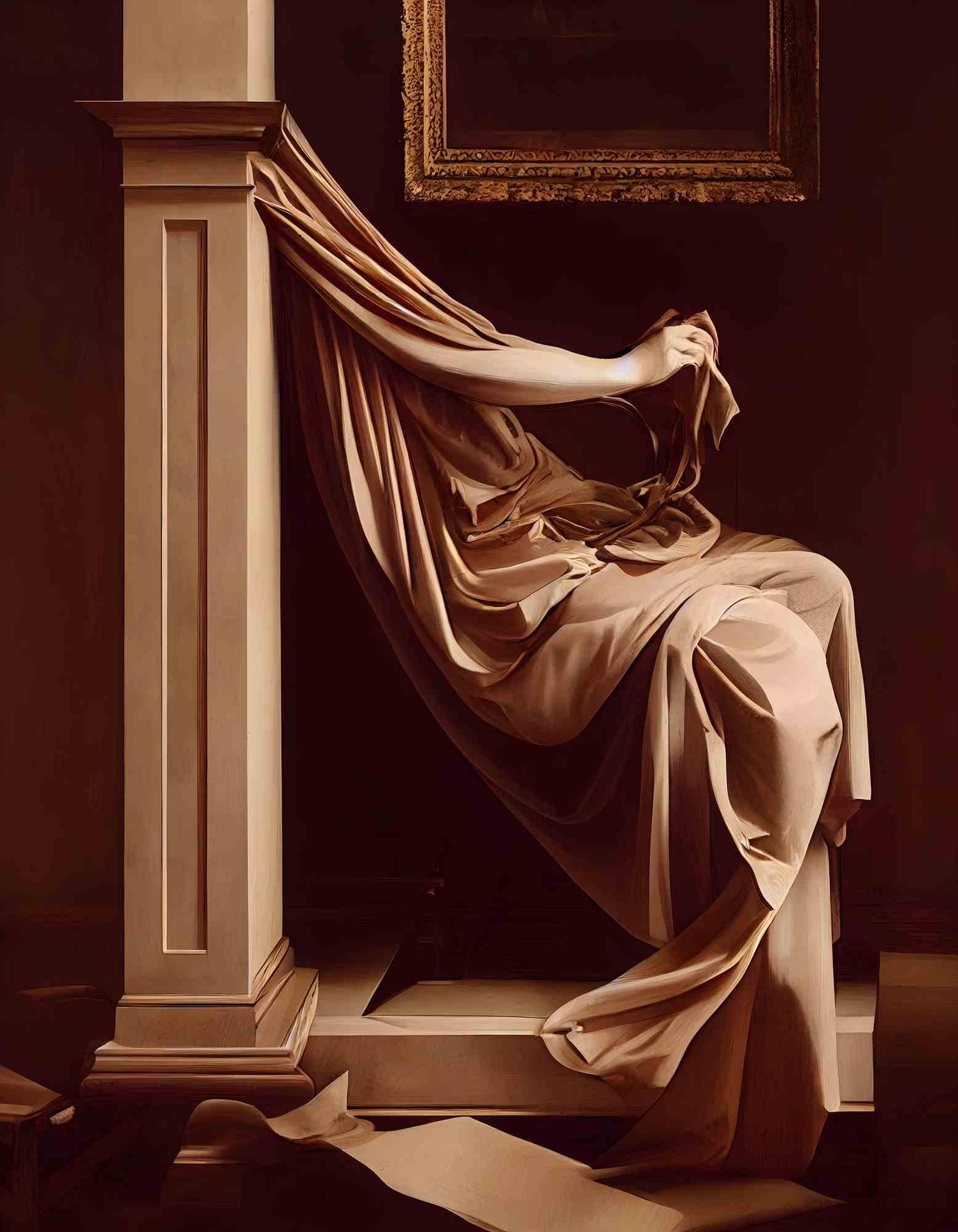 Delicate Desires is a masterpiece what represents celebration of artistic synergy, where romantic architecture and the human form intertwine with seamless elegance, enveloped by the tender touch of delicate silk. The composition exudes a sense of