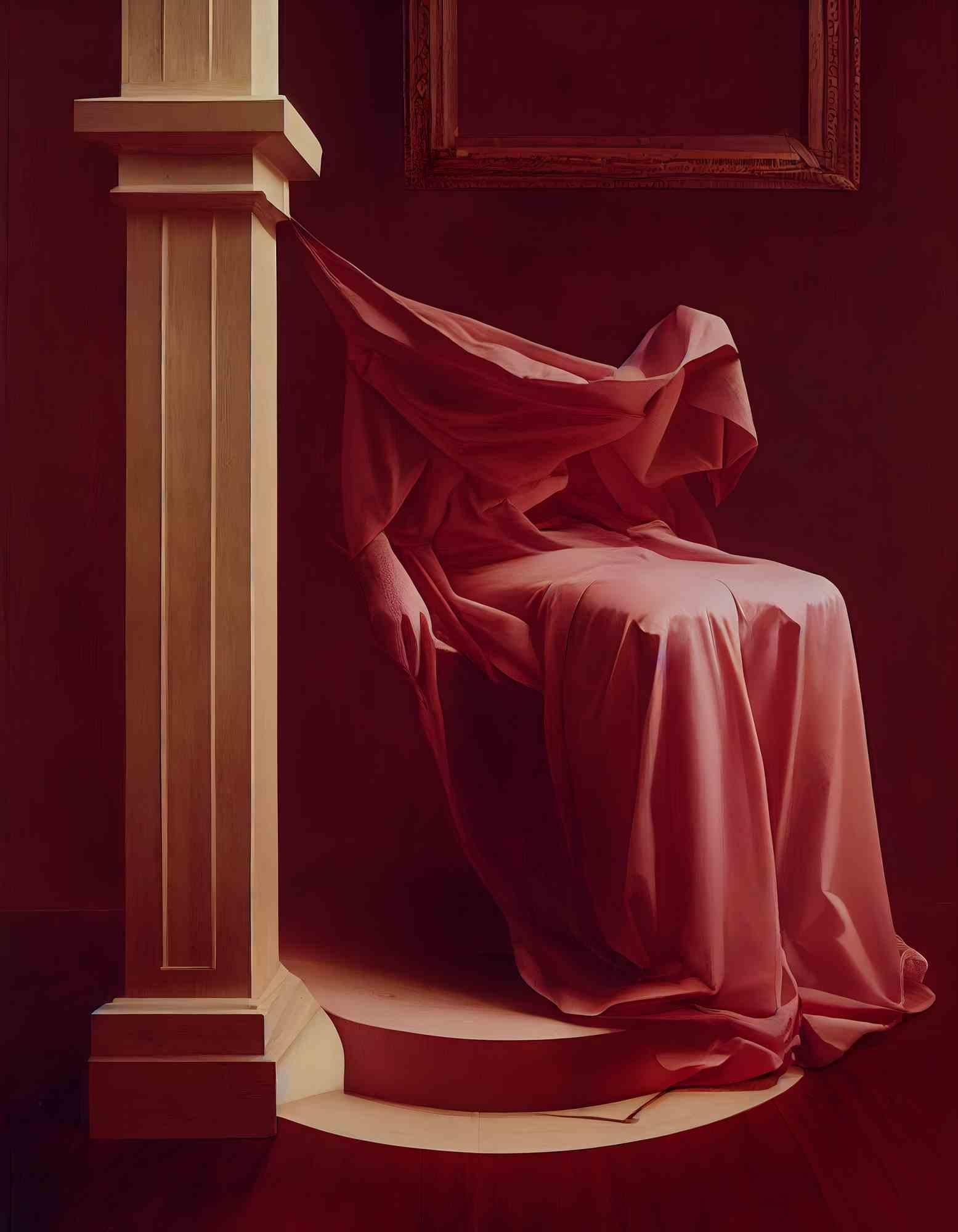 In Intricate Yearning the composition is a testament to the fusion of romantic architecture and human embodiment, gracefully adorned in the tactile poetry of delicate silk. Each element complements the other, as architectural lines embrace the