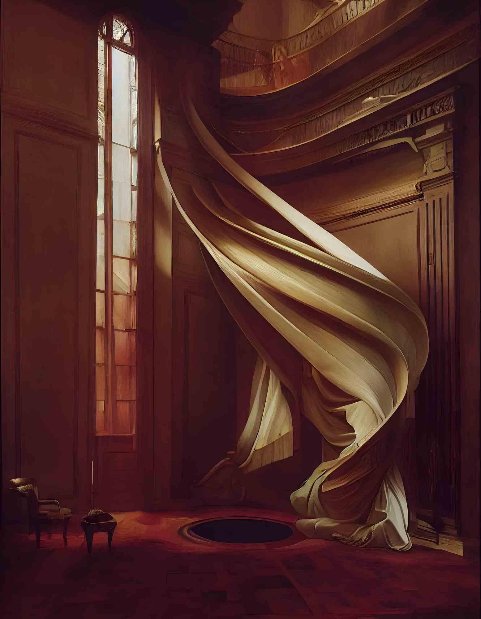 Ethereal beauty manifests itself in Silk serenade transformative work, where the human figure becomes a canvas for architectural wonderment, gracefully veiled in the luxurious embrace of delicate silk. The contours of romantic architecture and human