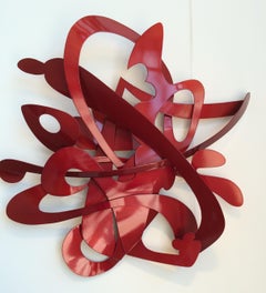 "68 Jay", Contemporary Abstract Metal Wall Relief Sculpture in Red