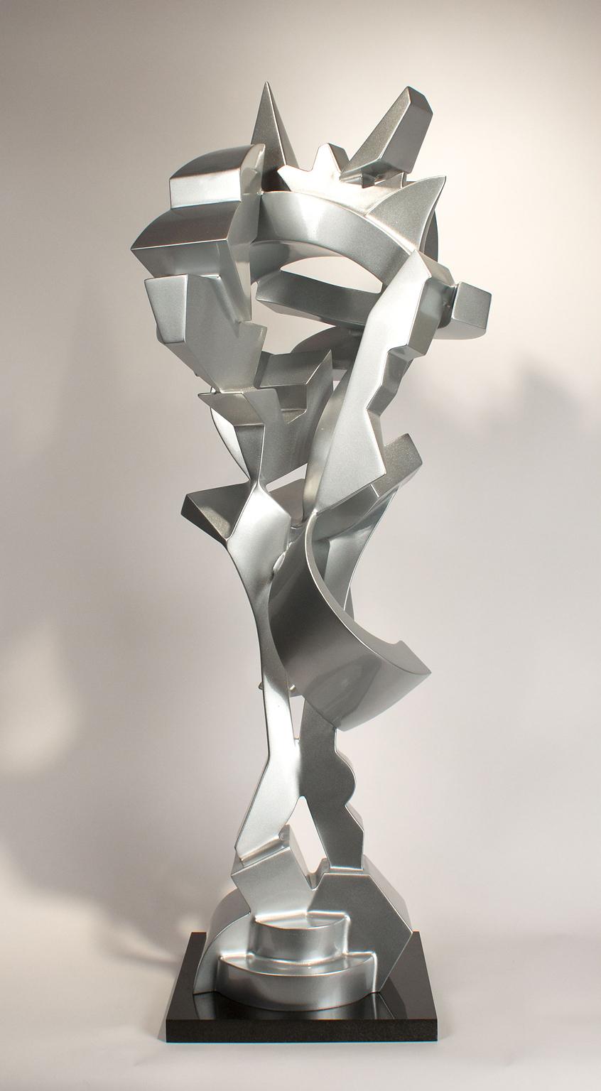 Kevin Barrett Abstract Sculpture - "Christos"  Abstract Aluminum Metal Sculpture, Silver, Indoor, Outdoor