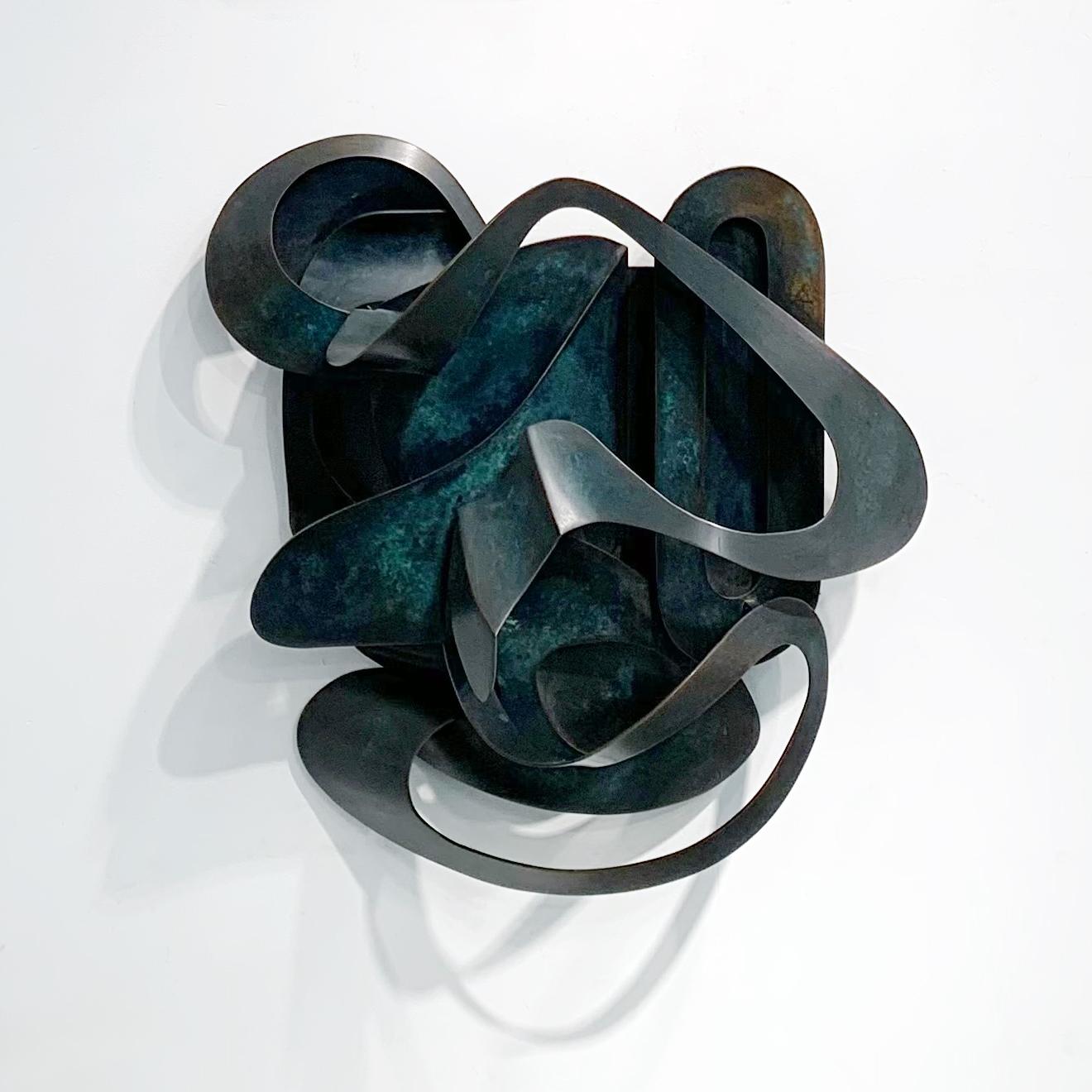 "Contort", Bronze Wall Relief Sculpture, Abstract, Metal, Contemporary