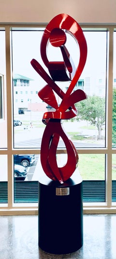 "Dream" Abstract Aluminum Metal Sculpture in Red