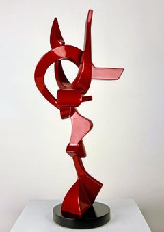 "Gaucho" Abstract, Bronze Metal Sculpture, Tabletop Size, Red Color