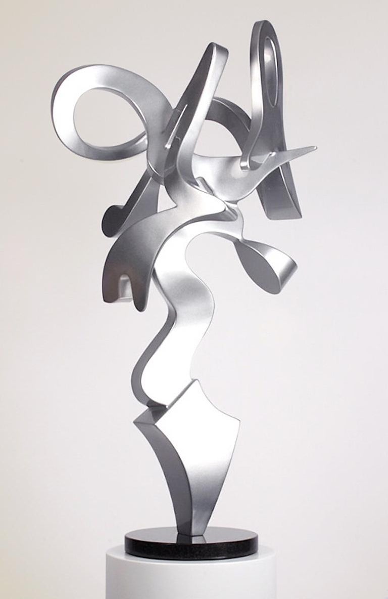 Kevin Barrett Harp Abstract Aluminum Metal Sculpture Silver
