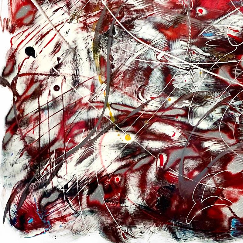 „Hearts of Fire“, farbenfrohes, abstraktes Gemälde auf Aluminiumplatte von Kevin Barrett im Angebot 1