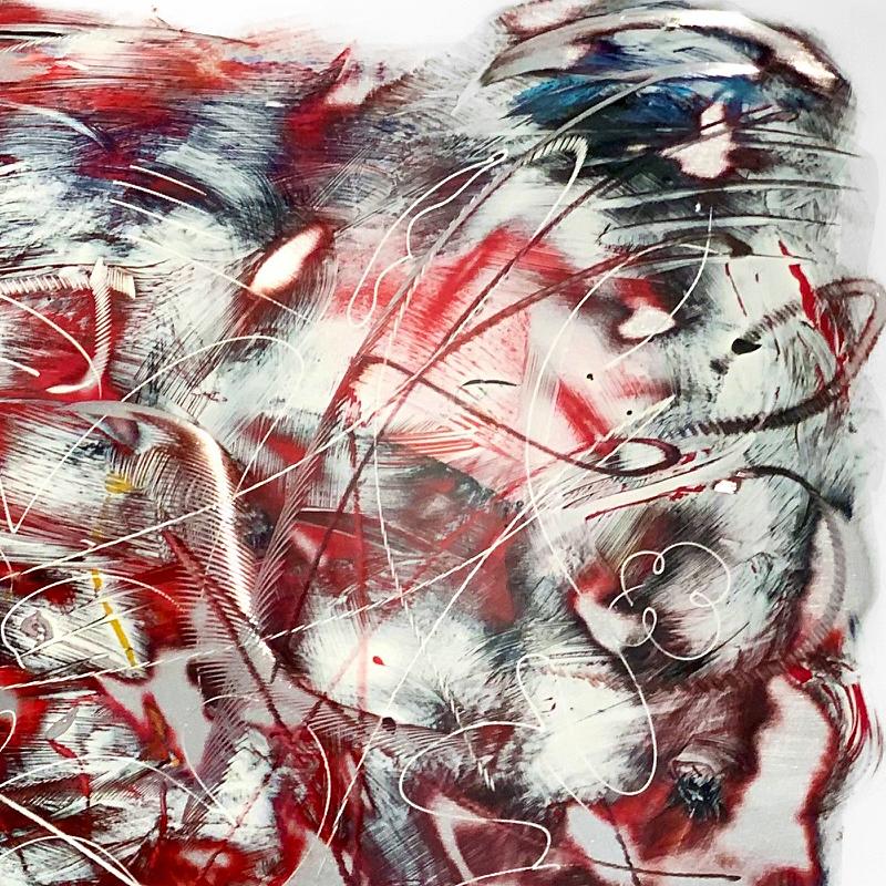„Hearts of Fire“, farbenfrohes, abstraktes Gemälde auf Aluminiumplatte von Kevin Barrett im Angebot 3