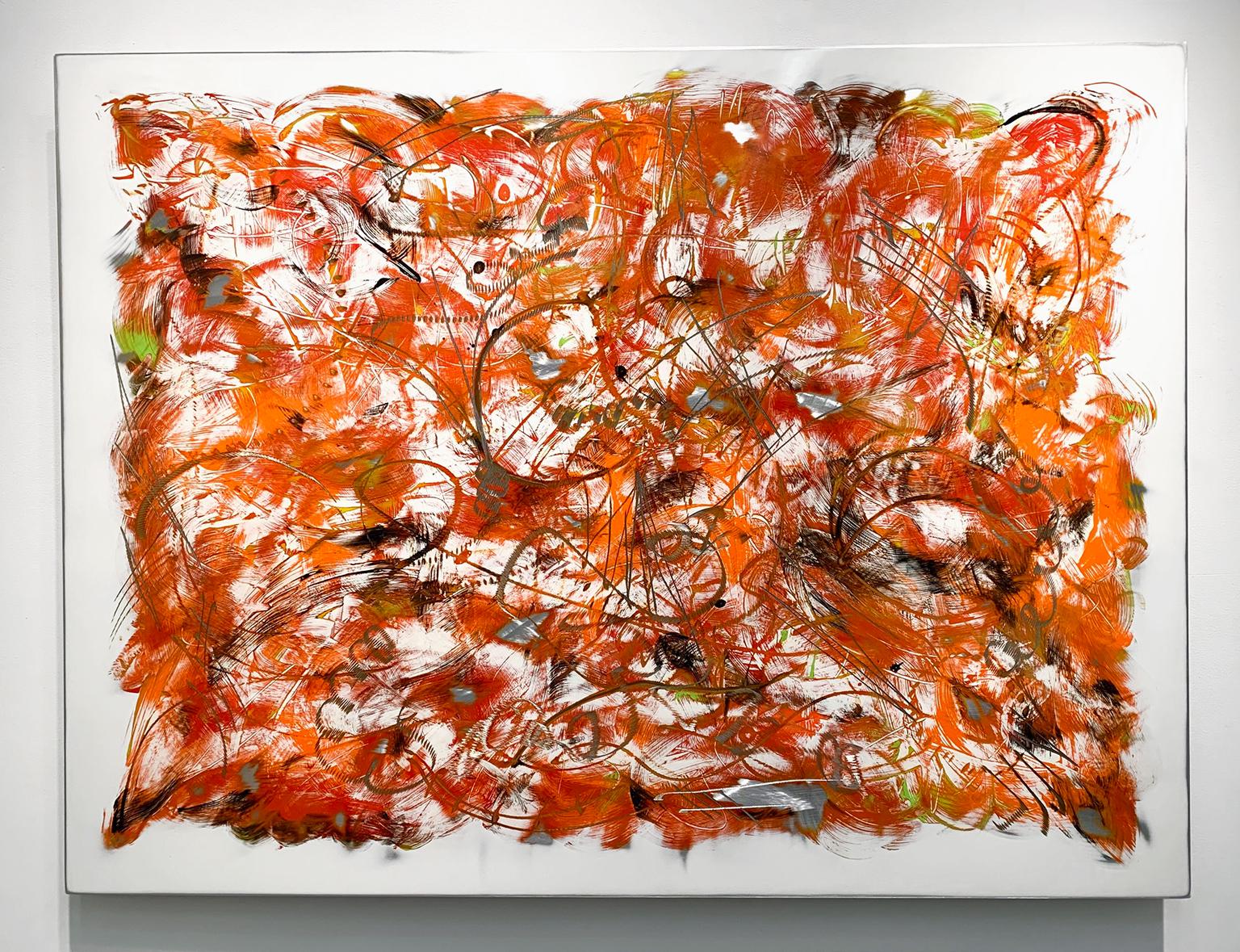 "Hot Sauce", pittura astratta e colorata su pannello di alluminio di Kevin Barrett