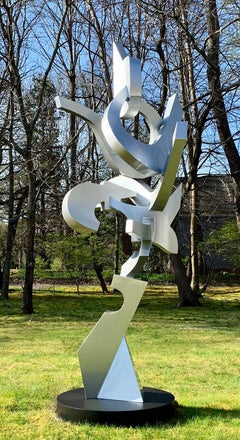 «Naj II » de Kevin Barrett, sculpture abstraite en métal aluminium en argent