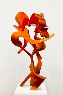 Scultura astratta da tavolo in metallo e alluminio "Navigator", arancione, per interni