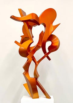 Scultura astratta da tavolo in metallo e alluminio "Navigator", arancione, per interni